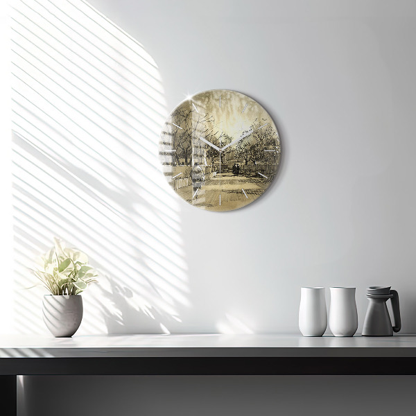 Reloj redondo pared Parque y árboles en sepia