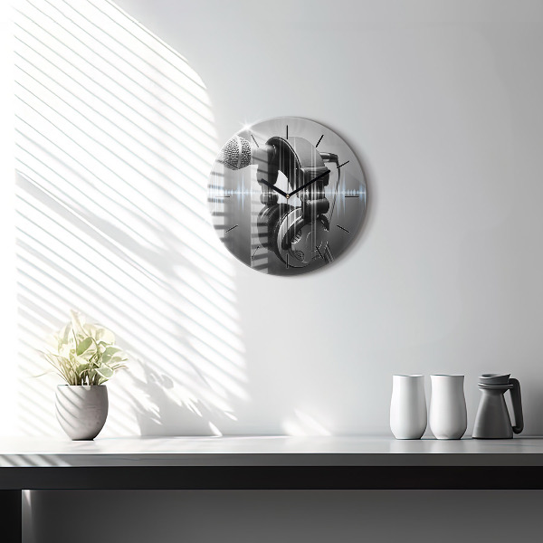 Reloj redondo pared Micrófono y auriculares