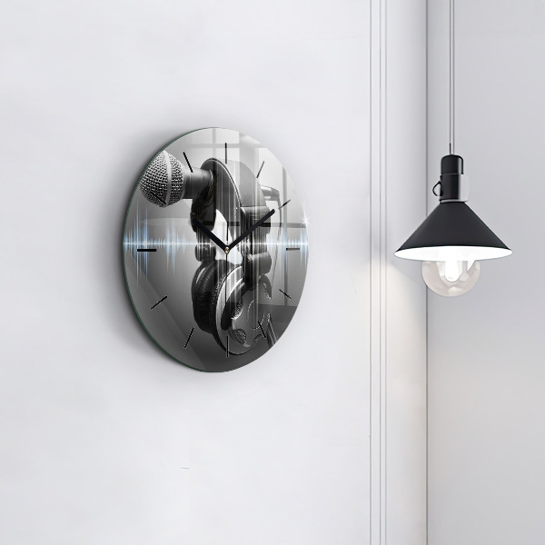 Reloj redondo pared Micrófono y auriculares