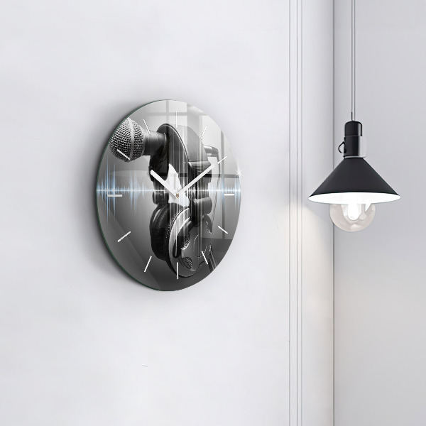Reloj redondo pared Micrófono y auriculares
