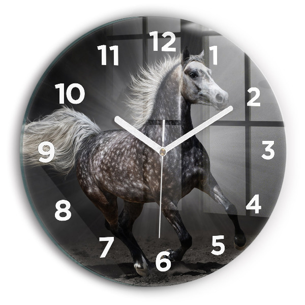 Reloj de cristal redondo Caballo al galope