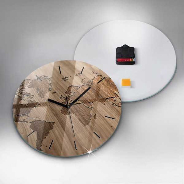 Reloj redondo pared Mapamundi sobre madera