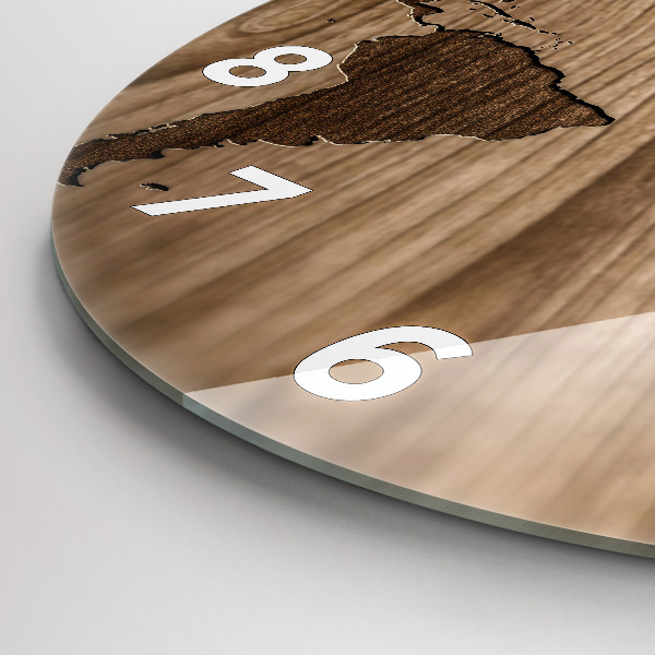 Reloj redondo pared Mapamundi sobre madera