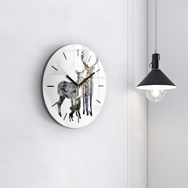 Reloj de pared redondo Familia de ciervos
