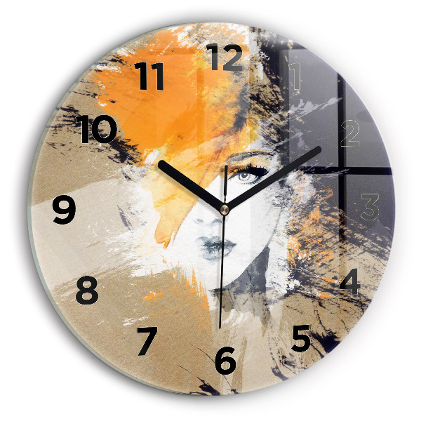 Reloj de cristal redondo Retrato de mujer abstracto
