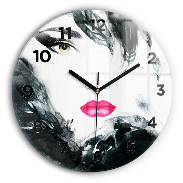 Reloj redondo pared Retrato de mujer con labios rojos