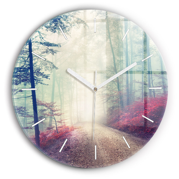 Reloj redondo pared Carretera otoñal Bosque Niebla
