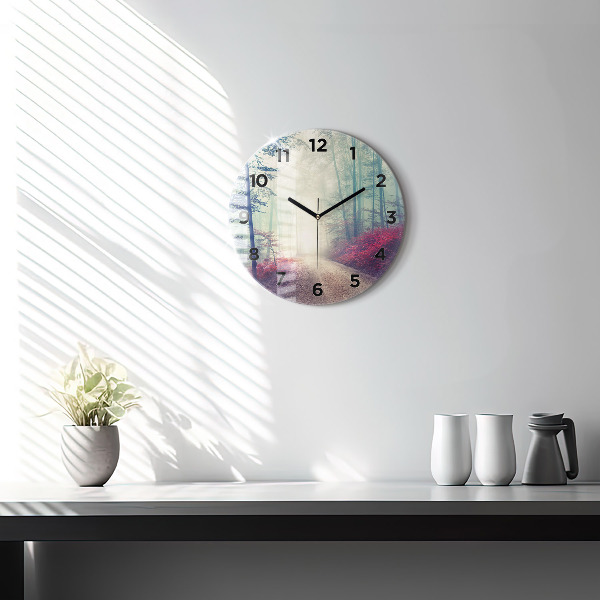 Reloj redondo pared Carretera otoñal Bosque Niebla