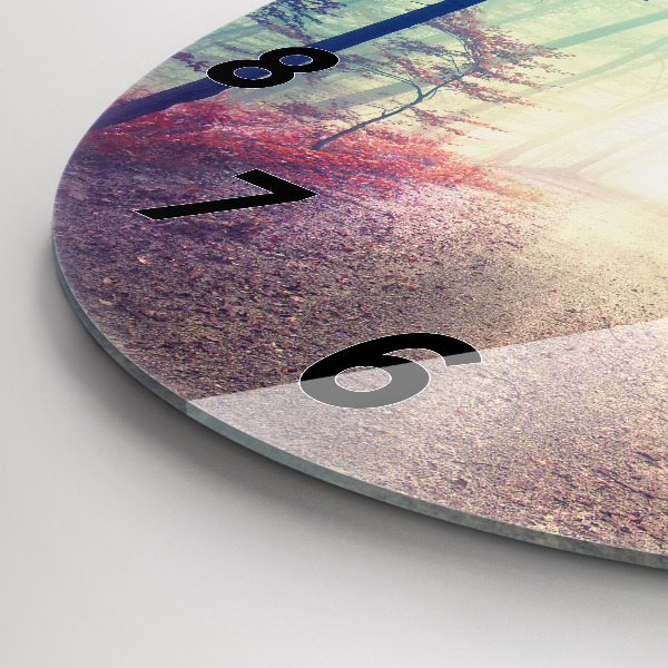 Reloj redondo pared Carretera otoñal Bosque Niebla