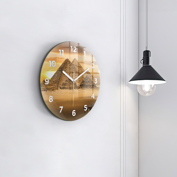 Reloj de pared redondo Pirámides y puesta de sol