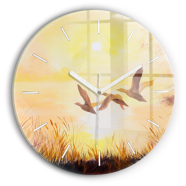 Reloj redondo pared Grullas al atardecer