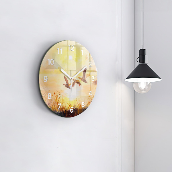 Reloj redondo pared Grullas al atardecer