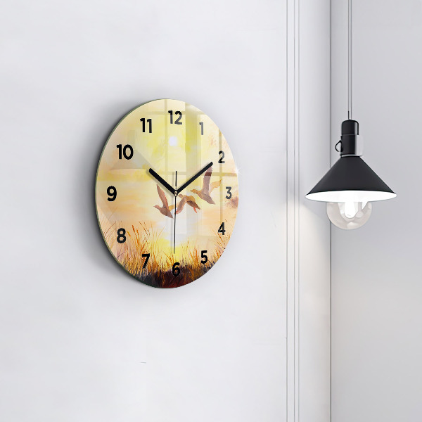Reloj redondo pared Grullas al atardecer