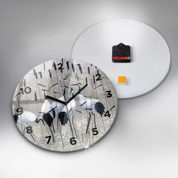 Reloj de cristal redondo Grullas en los juncos