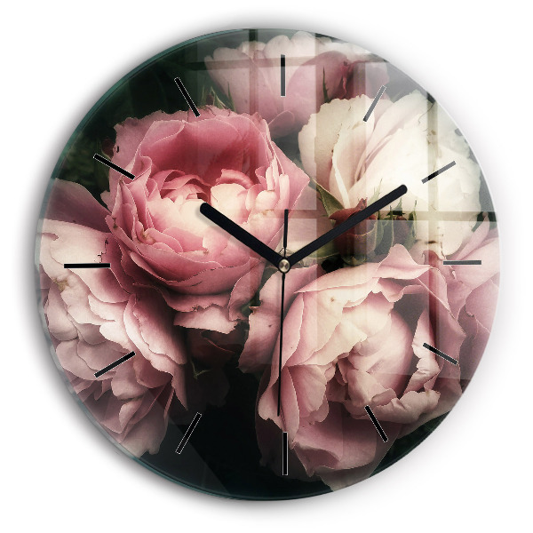 Reloj de cristal redondo Ramo de rosas rosas
