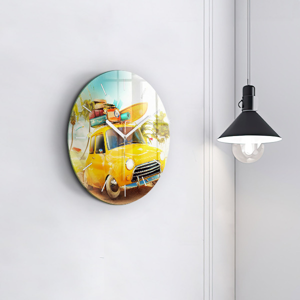 Reloj de pared redondo Coche con tabla de surf