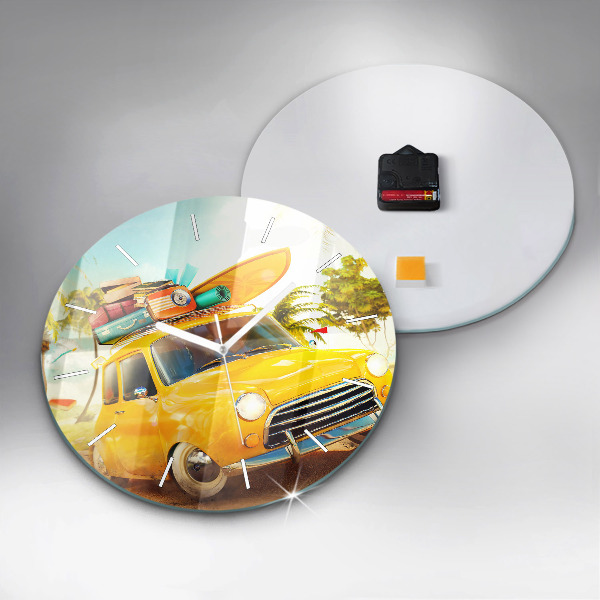 Reloj de pared redondo Coche con tabla de surf