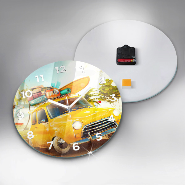 Reloj de pared redondo Coche con tabla de surf