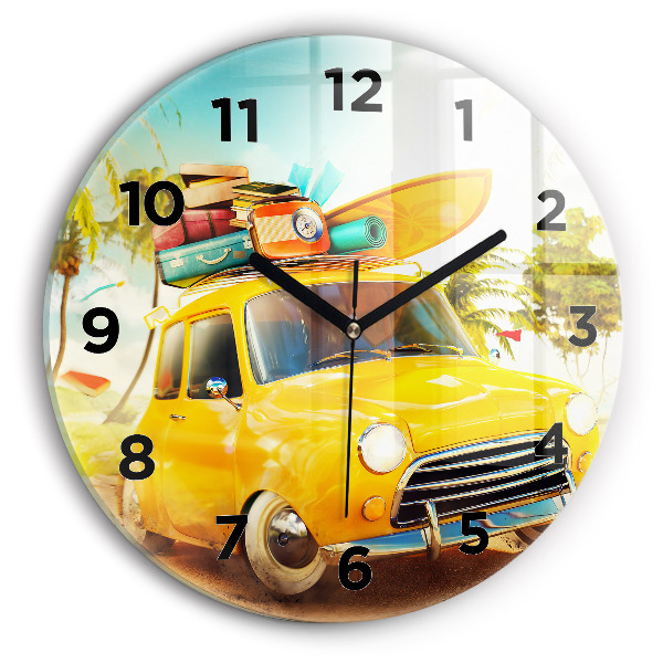Reloj de pared redondo Coche con tabla de surf
