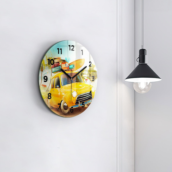 Reloj de pared redondo Coche con tabla de surf