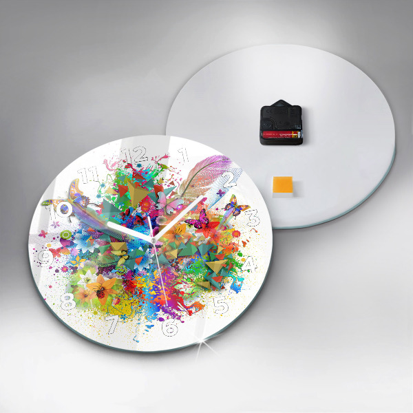 Reloj redondo pared Armonía floral con mariposas