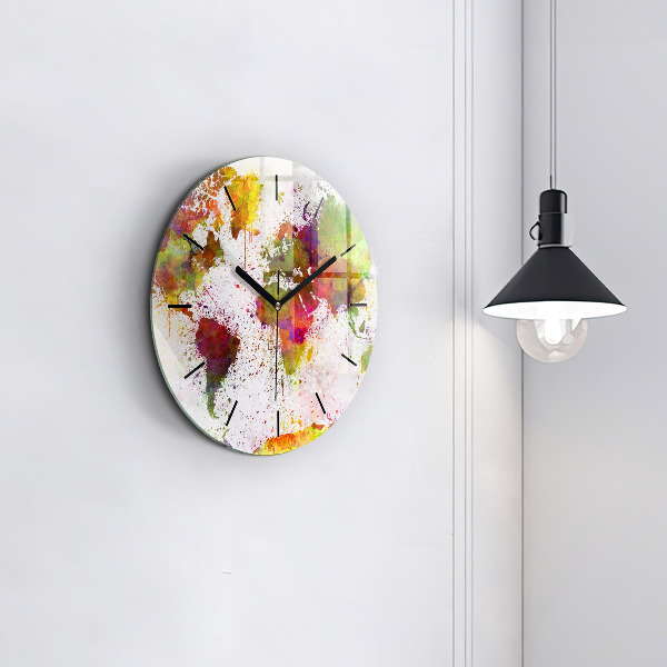 Reloj de cristal redondo Mapamundi en acuarela