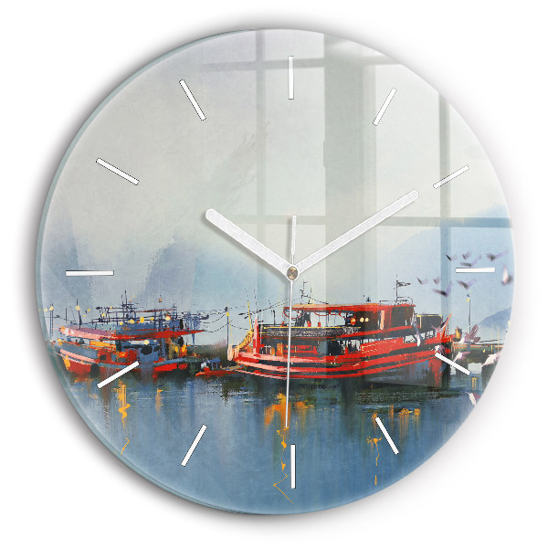 Reloj redondo pared Barco de pesca en el puerto