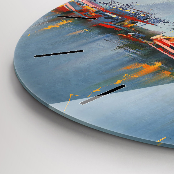 Reloj redondo pared Barco de pesca en el puerto