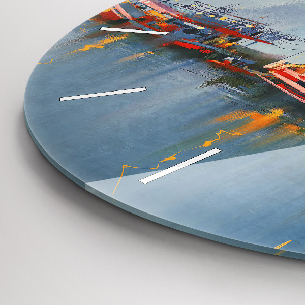 Reloj redondo pared Barco de pesca en el puerto