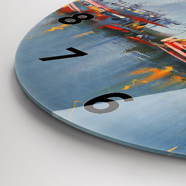 Reloj redondo pared Barco de pesca en el puerto