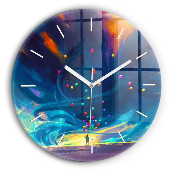 Reloj de cristal redondo Niño y globos