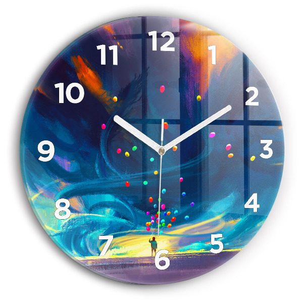 Reloj de cristal redondo Niño y globos
