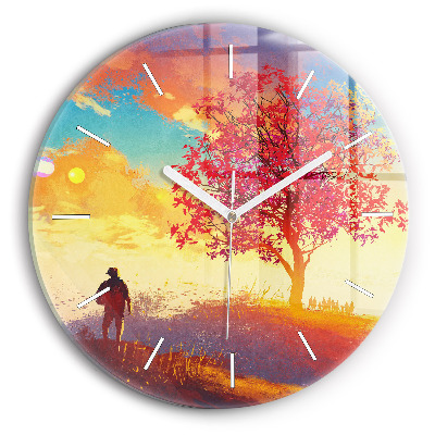 Reloj de cristal redondo Paisaje otoñal