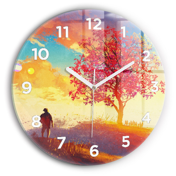 Reloj de cristal redondo Paisaje otoñal