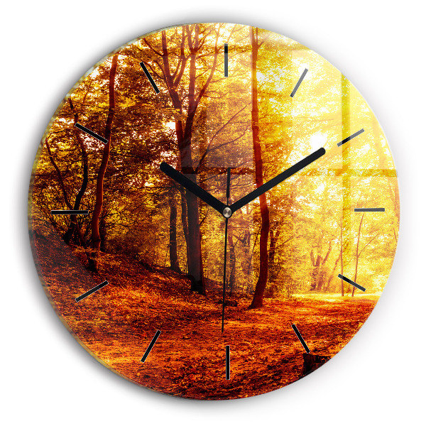 Reloj de cristal redondo Paisaje forestal al sol