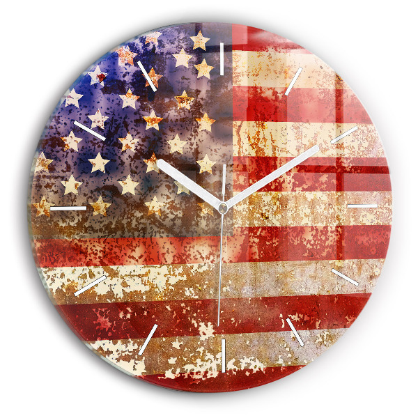 Reloj de cristal redondo Bandera de EE.UU. en estilo vintage
