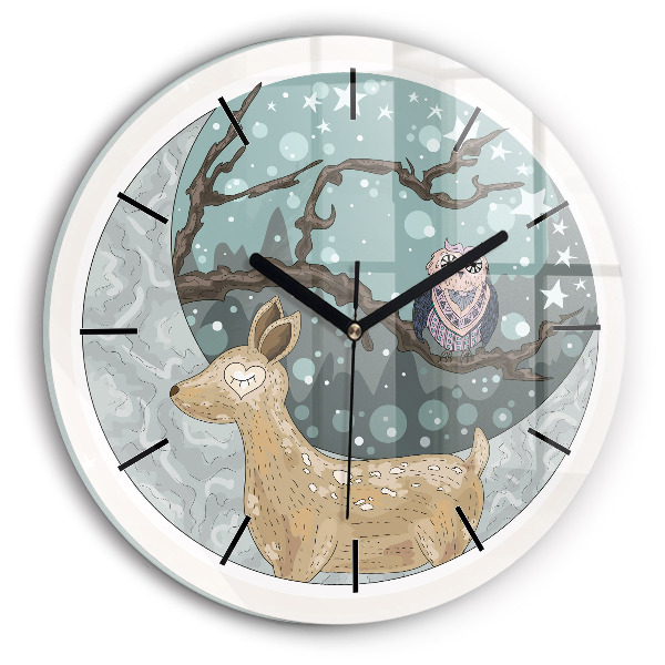 Reloj de pared redondo Animales nocturnos Luna