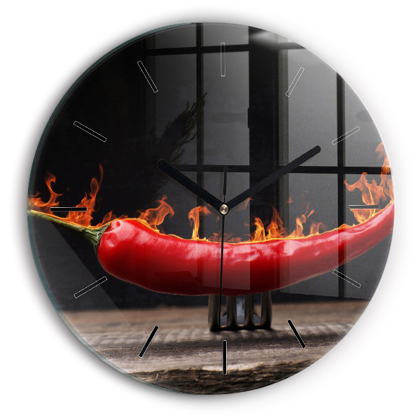 Reloj de cristal redondo Pimiento pepperoni