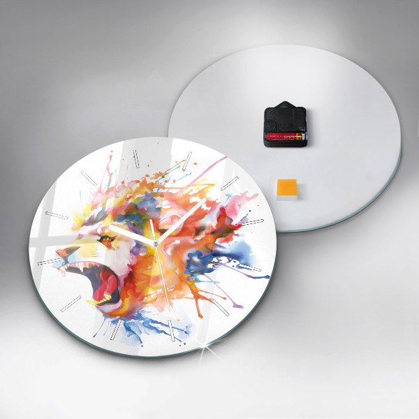 Reloj de cristal redondo León - acuarela