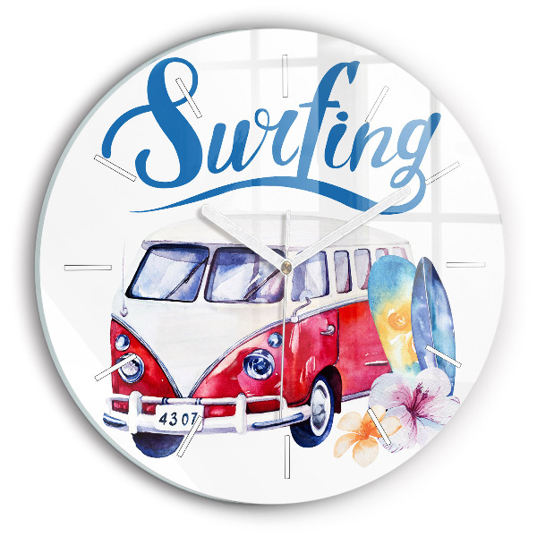 Reloj redondo pared Coche y cartel Surf