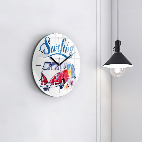 Reloj redondo pared Coche y cartel Surf