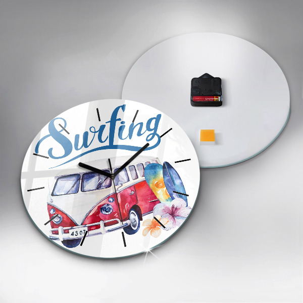 Reloj redondo pared Coche y cartel Surf