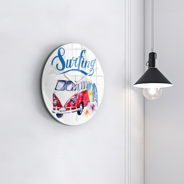 Reloj redondo pared Coche y cartel Surf