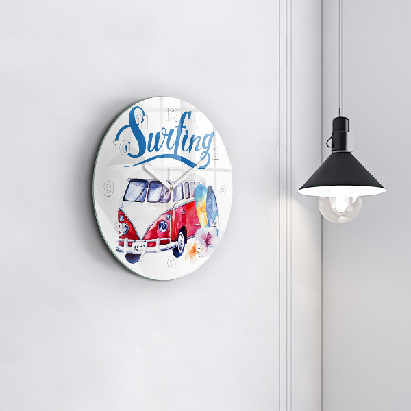Reloj redondo pared Coche y cartel Surf