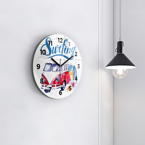 Reloj redondo pared Coche y cartel Surf