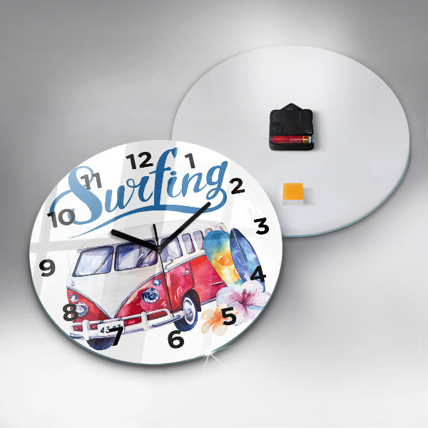 Reloj redondo pared Coche y cartel Surf