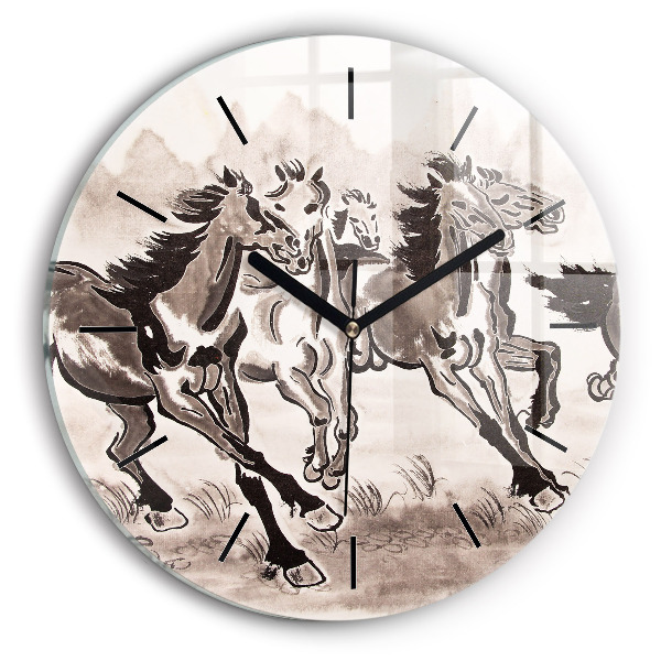 Reloj de cristal redondo Caballos al galope