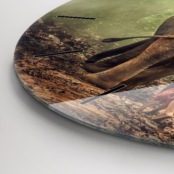 Reloj redondo pared Niños guiando a un elefante