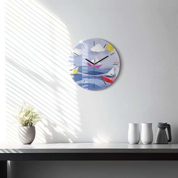 Reloj de pared redondo Origami de veleros de colores