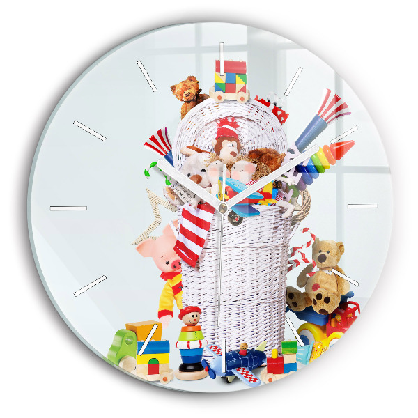 Reloj de pared redondo Cesta de mimbre con juguetes